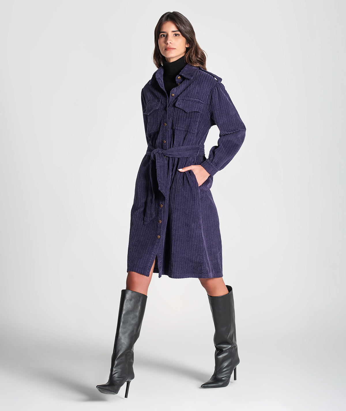 Vestido com cinto amovível e botões 6353