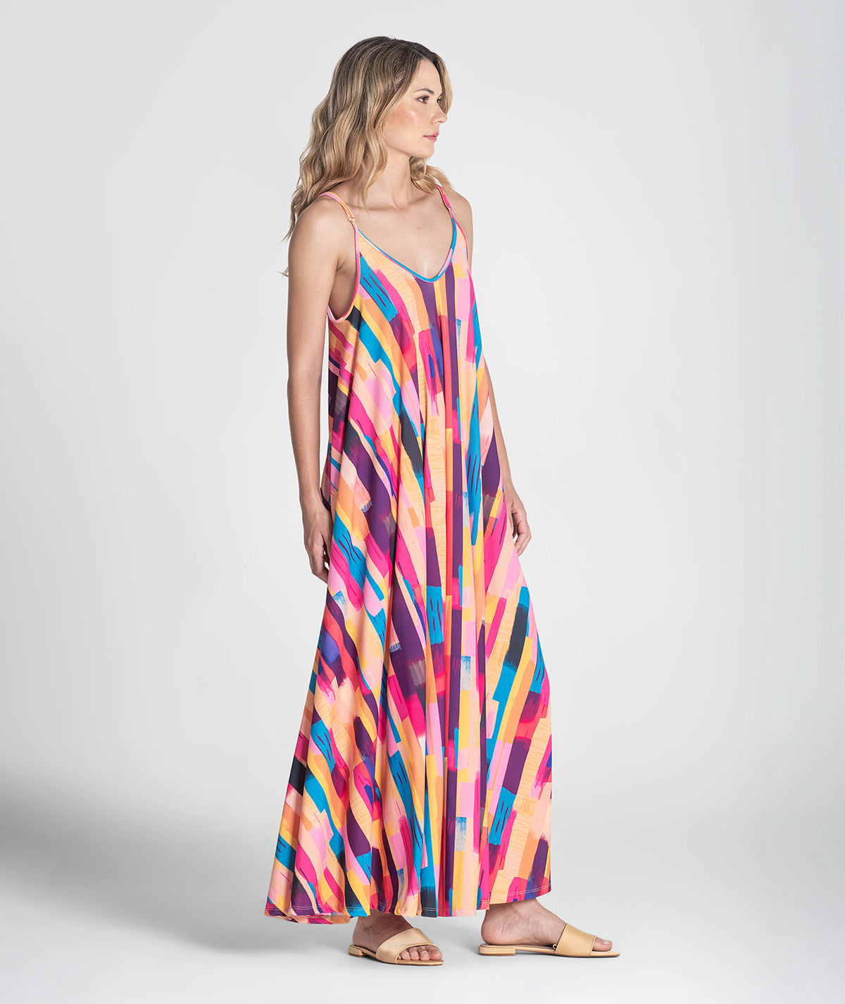 Vestido alças finas com padrão colorido 6379