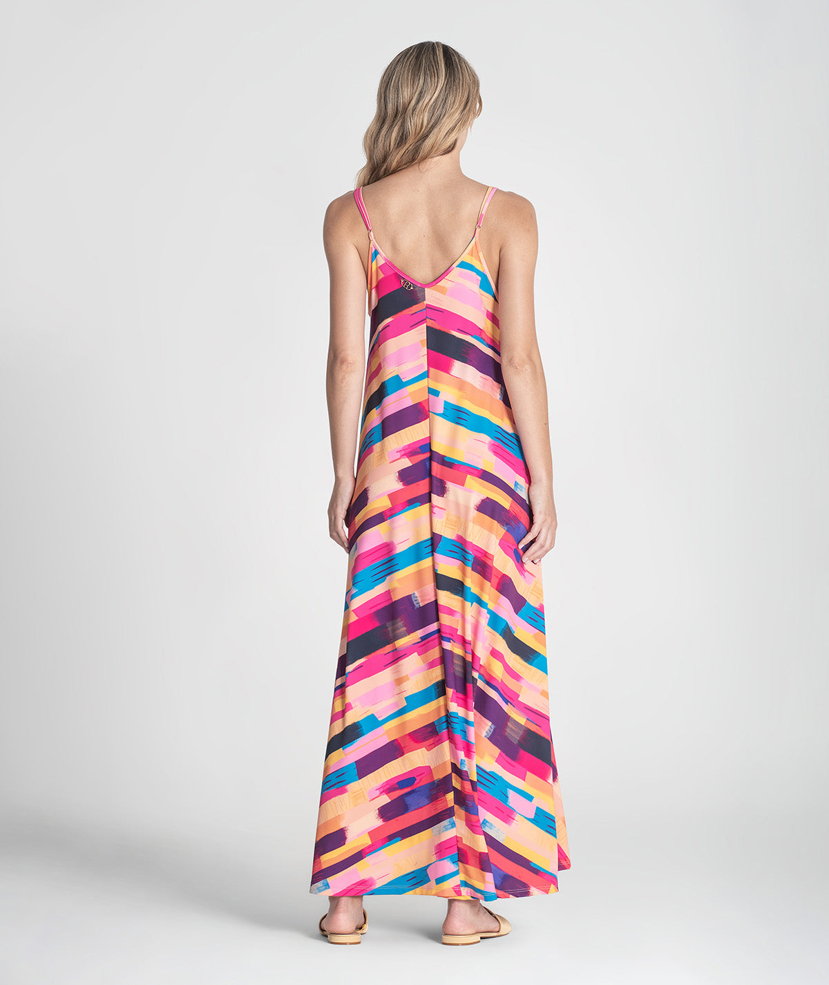 Vestido alças finas com padrão colorido 6379