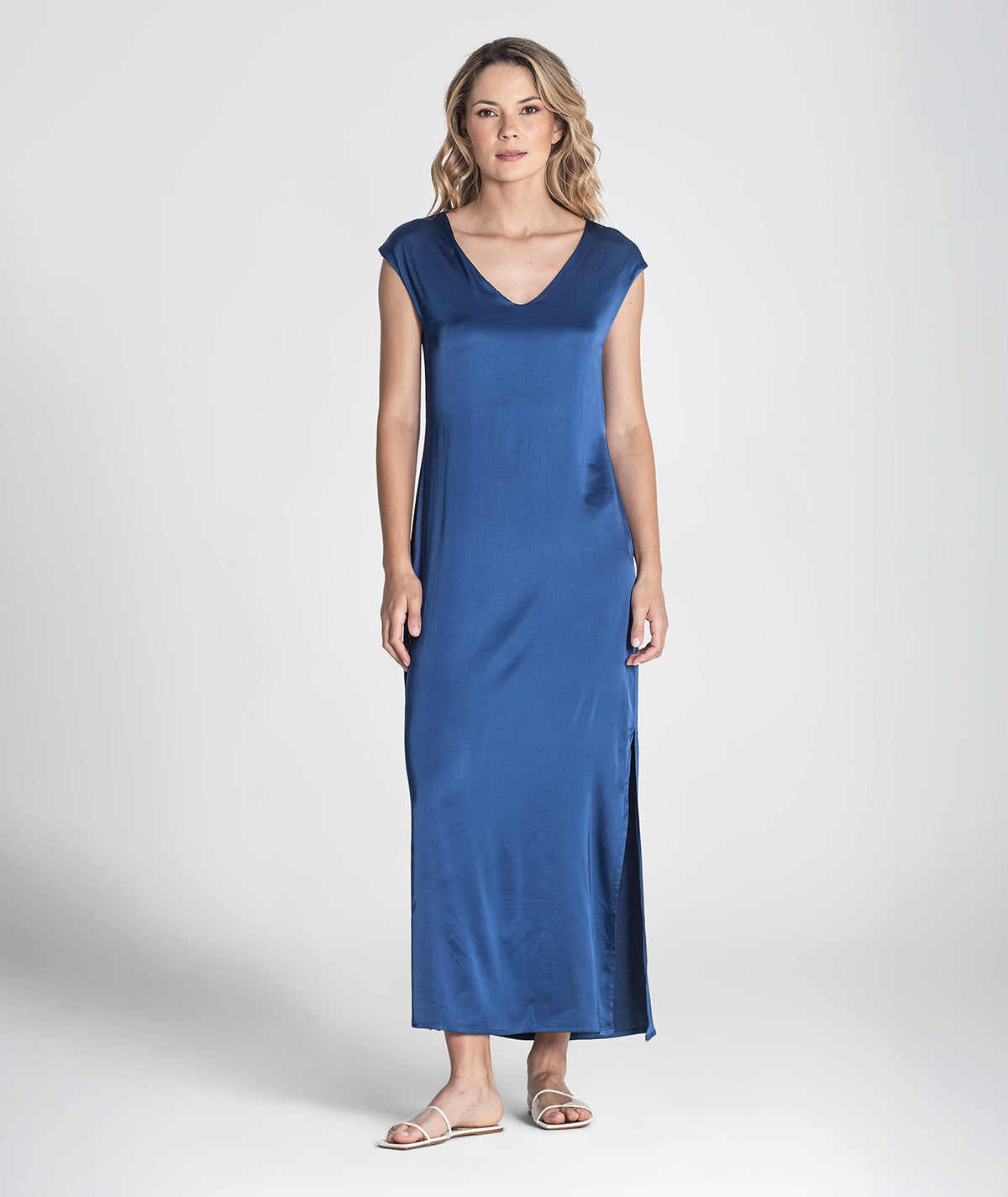 Vestido decote em v acetinado 6386