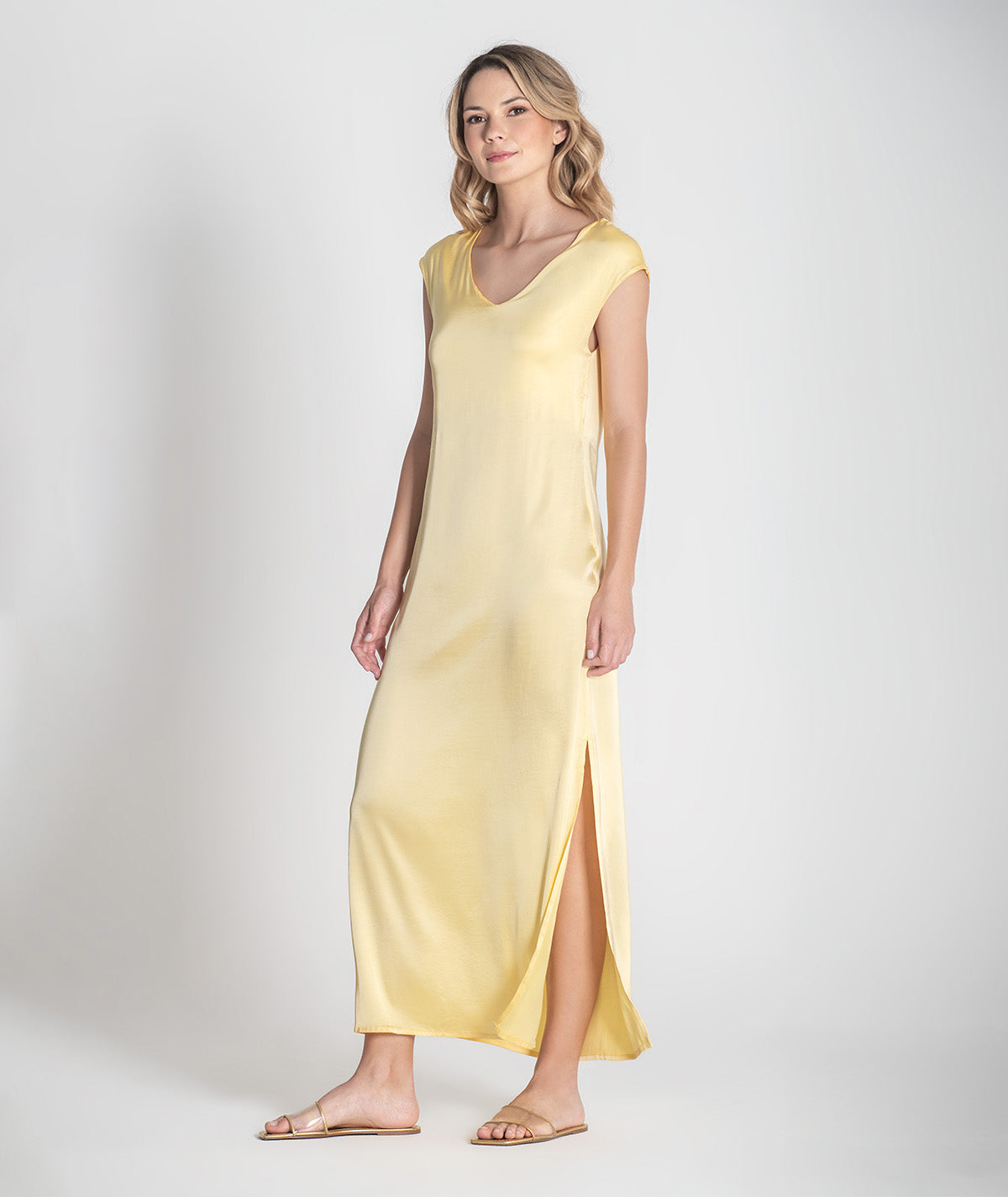 Vestido decote em v acetinado 6386