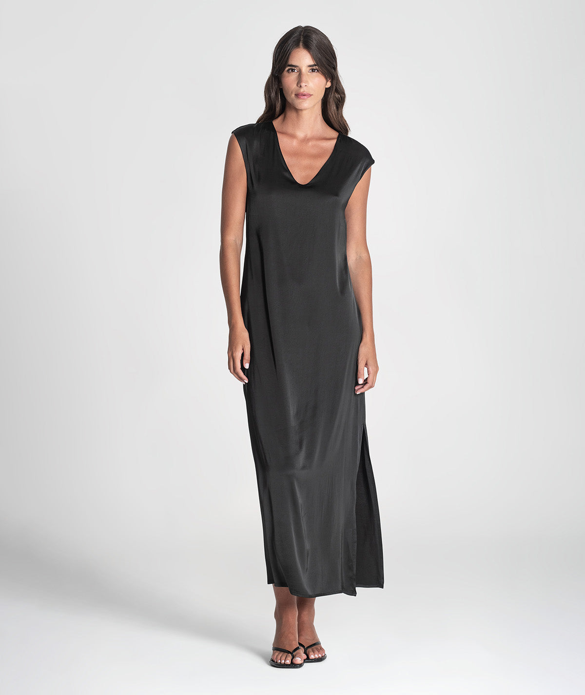 Vestido decote em v acetinado 6386