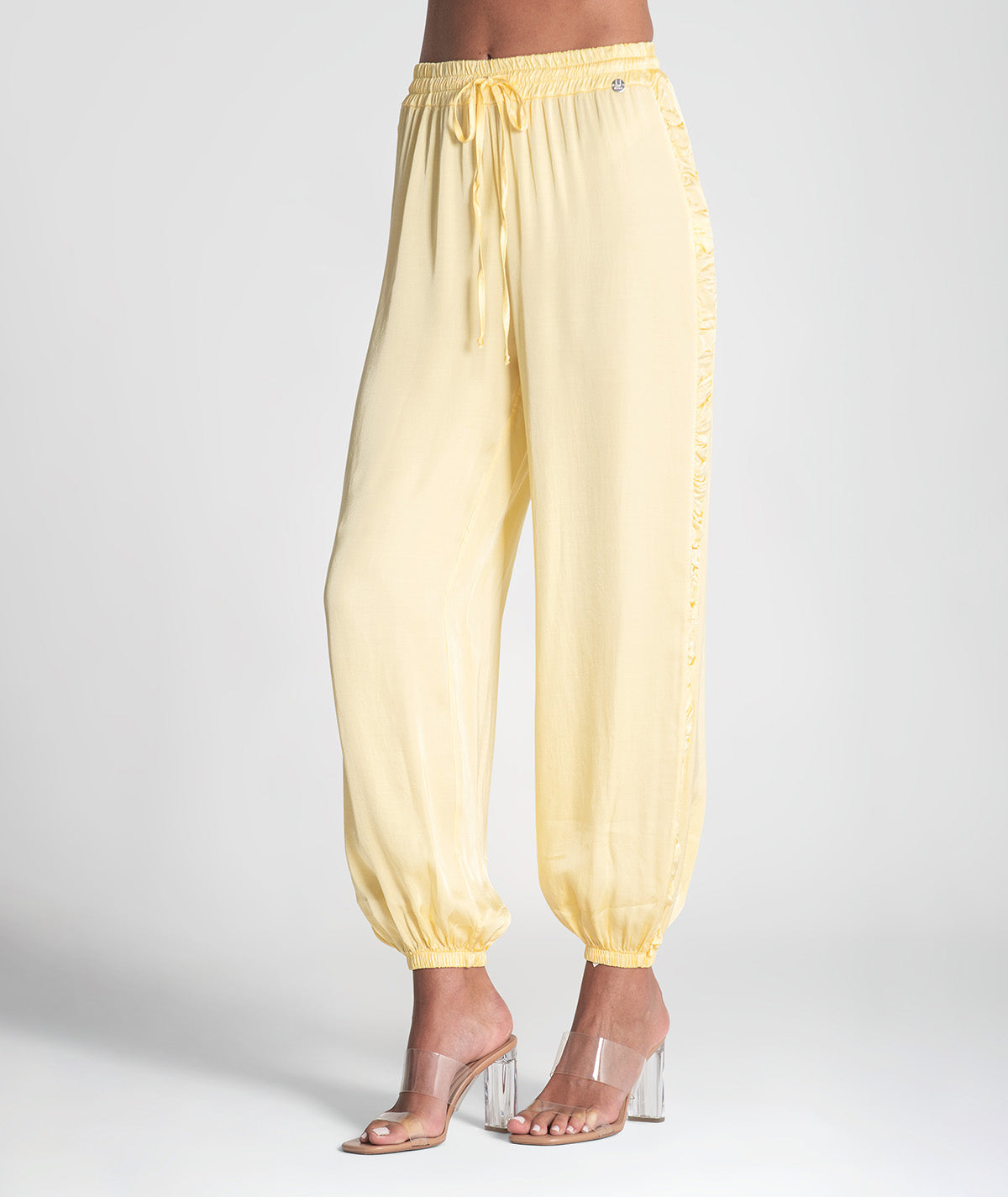 Calças com cordão e folhos laterais 6389