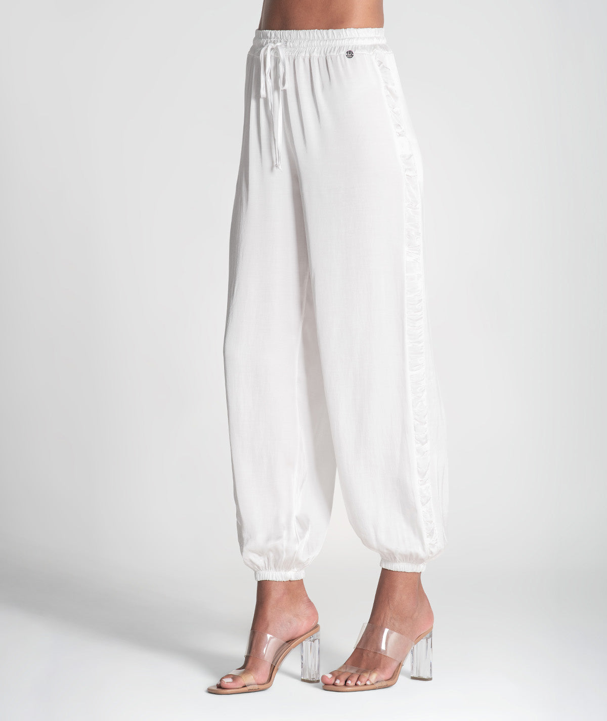 Calças com cordão e folhos laterais 6389