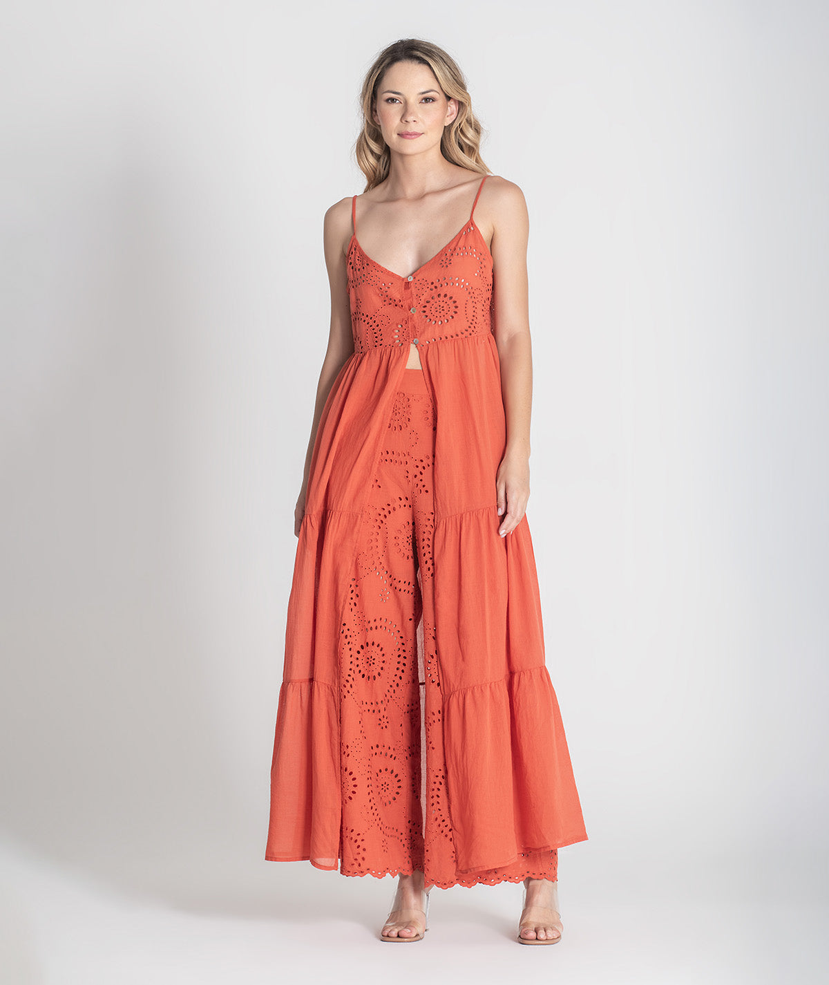 Vestido alças finas com bordado inglês 6394