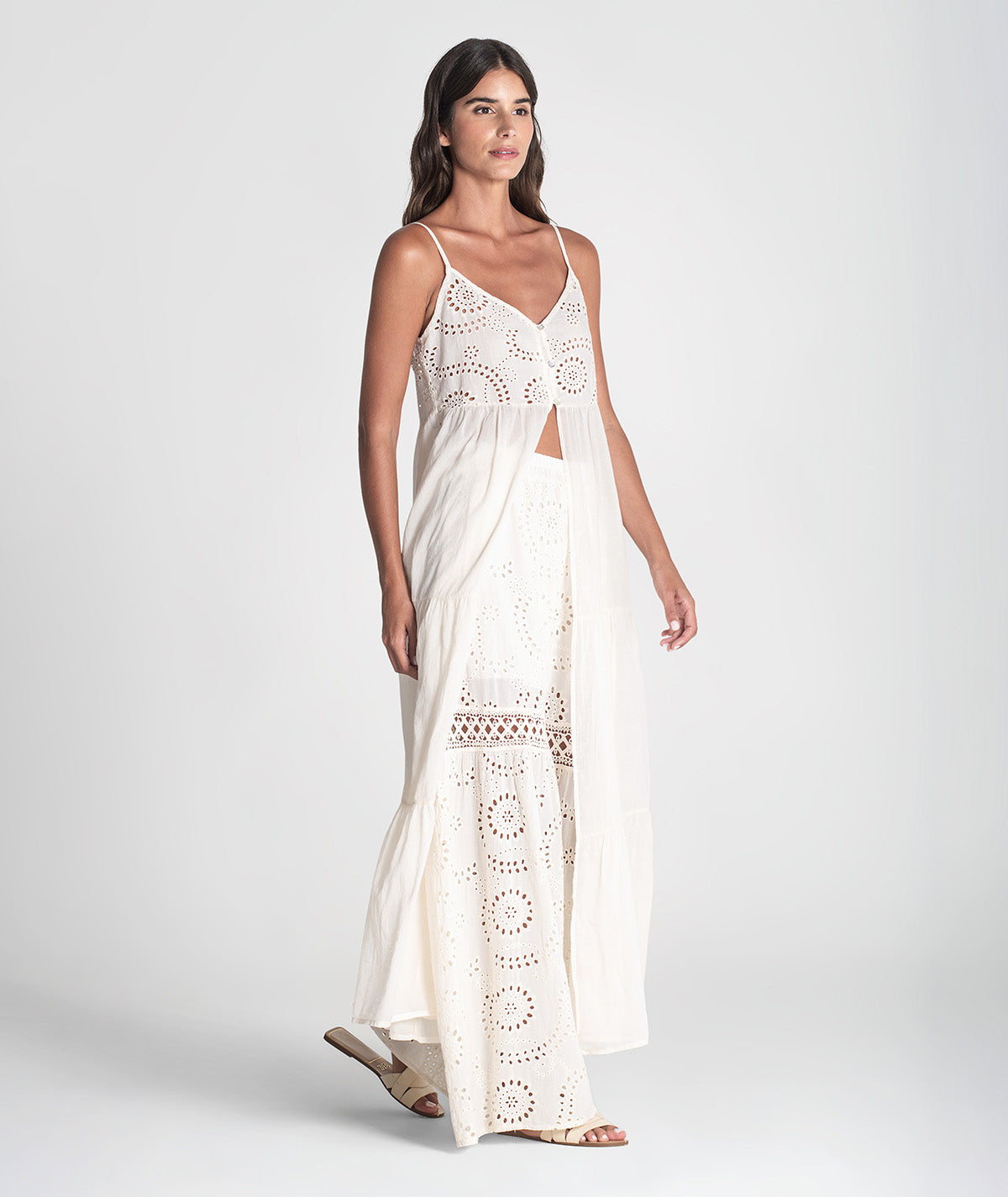 Vestido alças finas com bordado inglês 6394