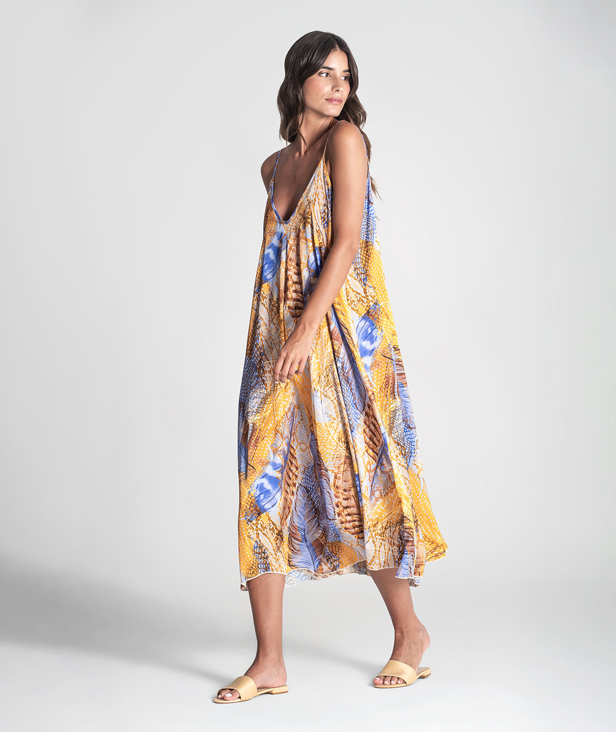 Vestido alças finas com padrão 6414