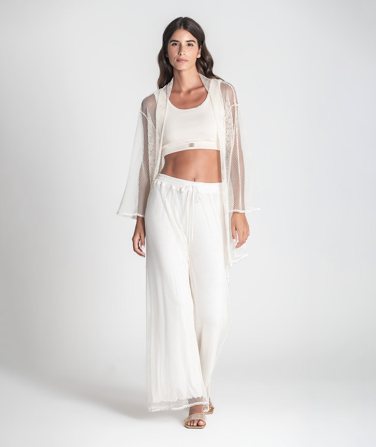 Calças perfuradas com cordão 6418