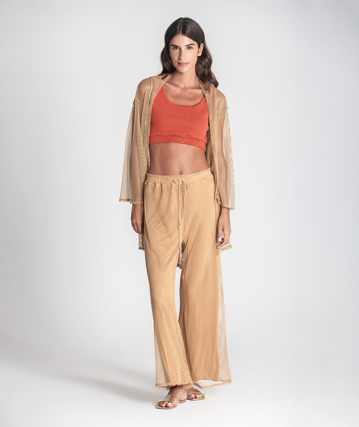 Calças perfuradas com cordão 6418