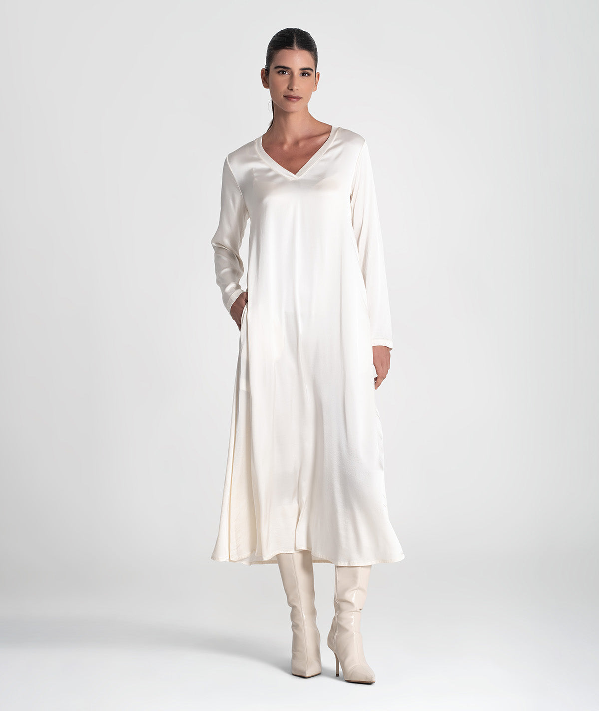 Vestido comprido de decote em v 6426