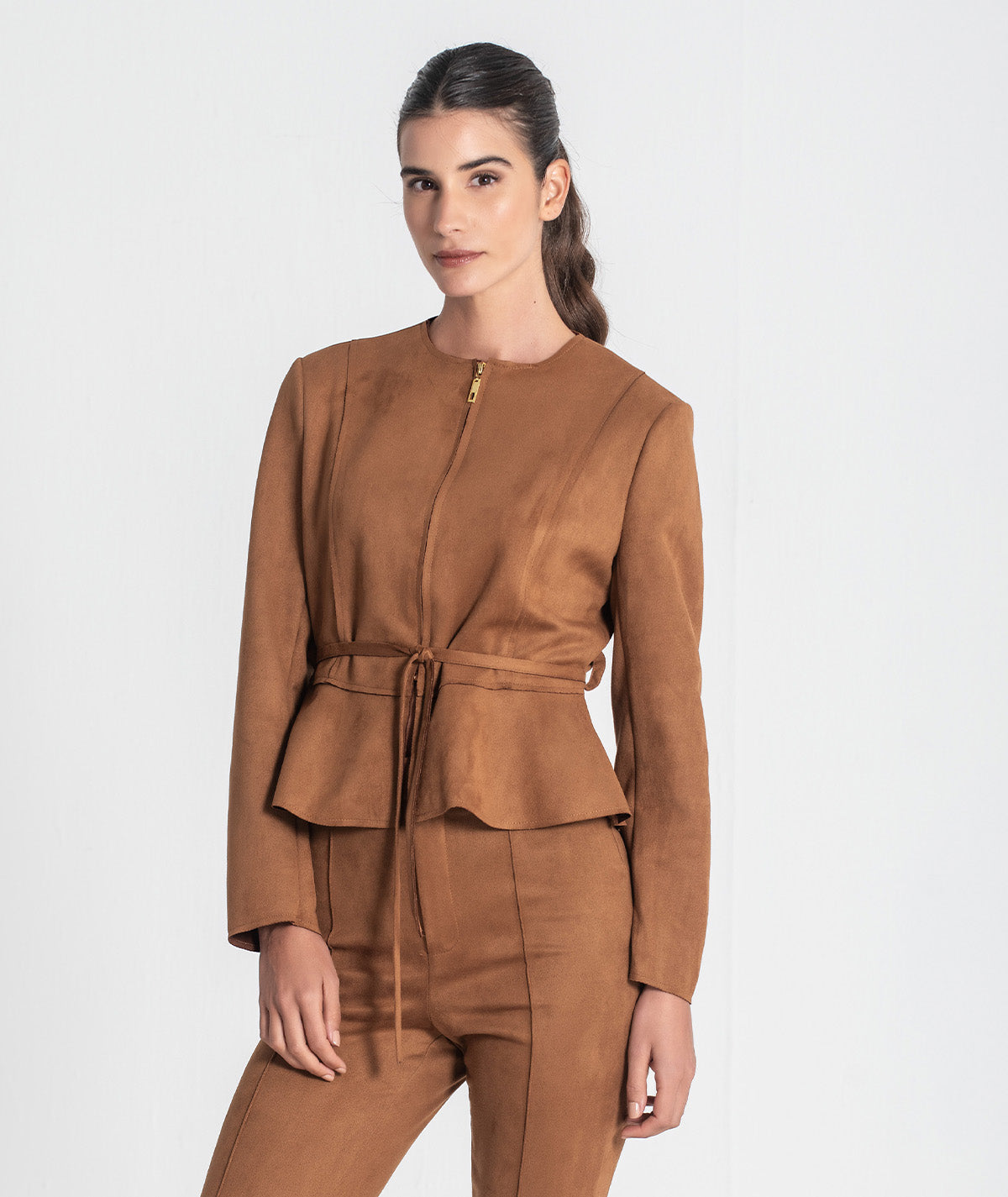 Casaco curto com cinto 6436