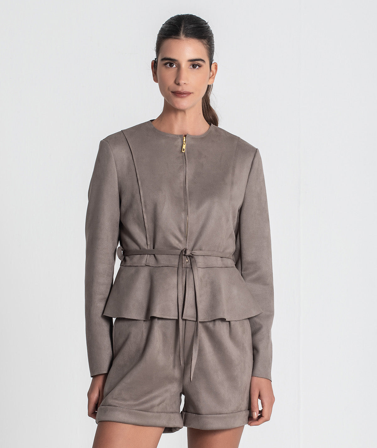 Casaco curto com cinto 6436