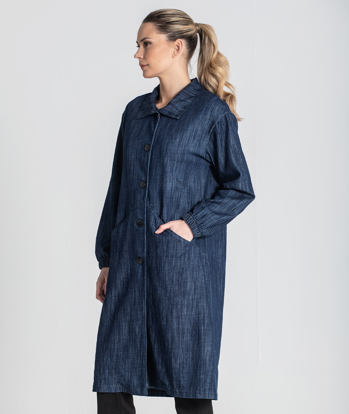 Casaco comprido tencel com botões e bolsos 6455