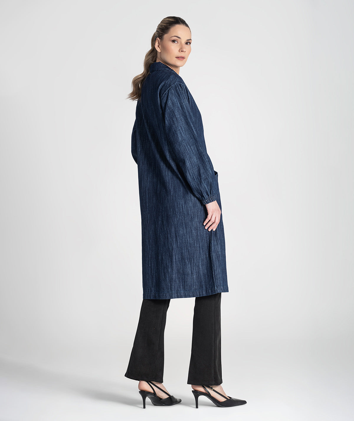 Casaco comprido tencel com botões e bolsos 6455