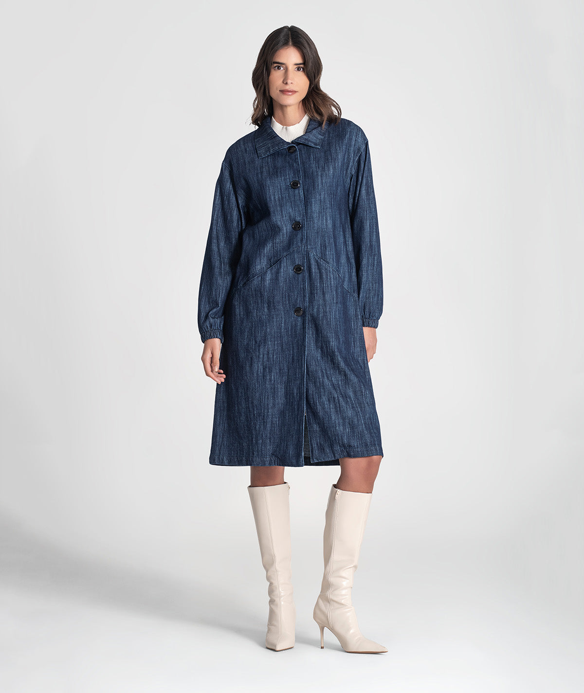 Casaco comprido tencel com botões e bolsos 6455