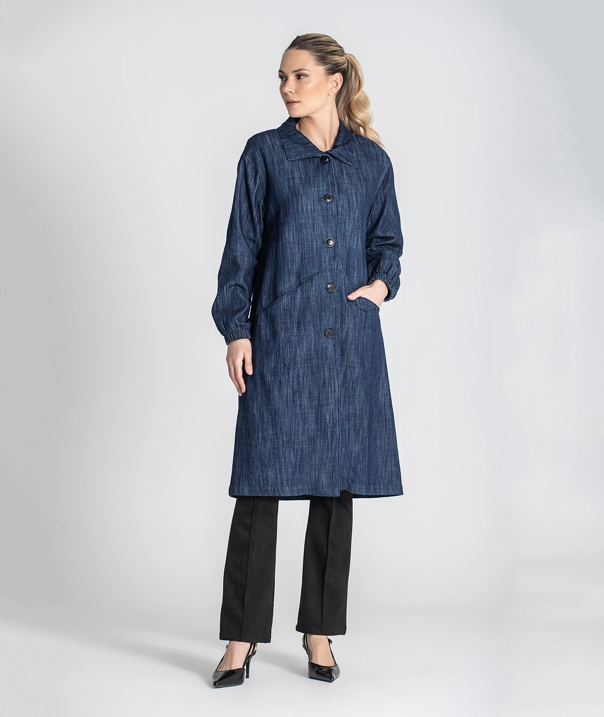 Casaco comprido tencel com botões e bolsos 6455