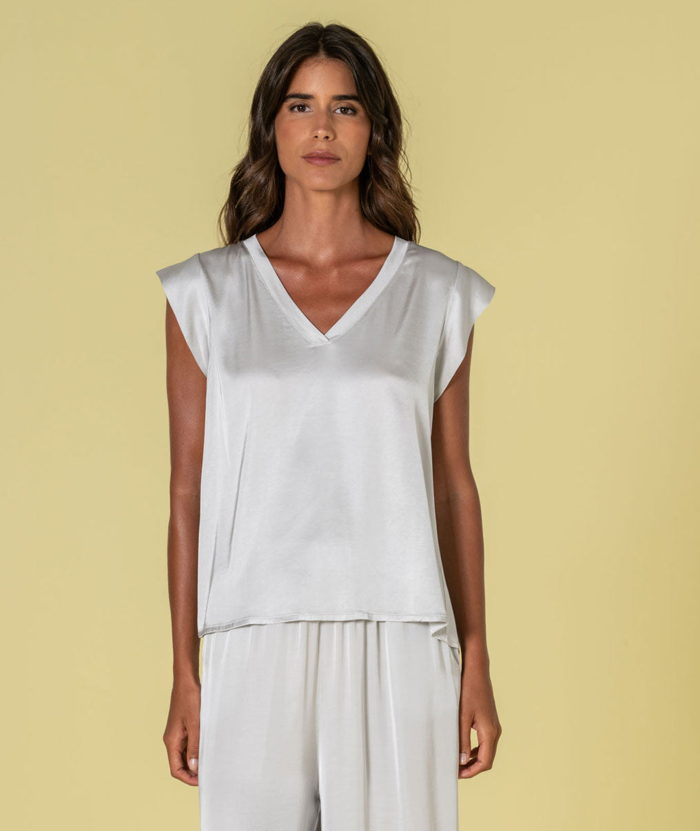Satin v-neck blouse 6479