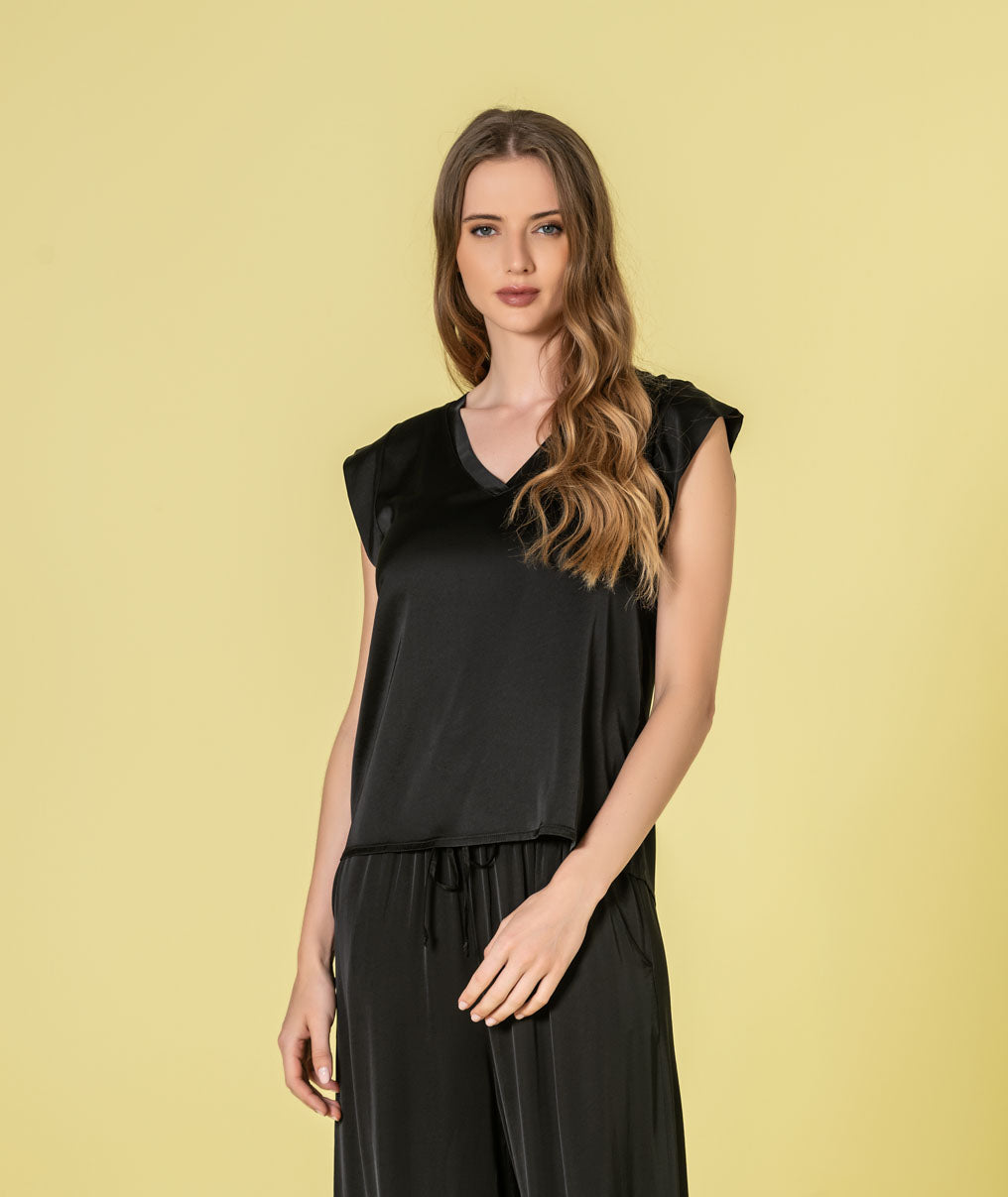 Satin v-neck blouse 6479
