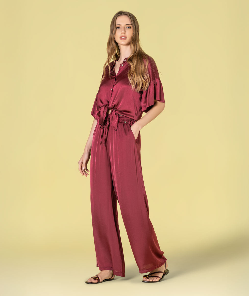 Satin blouse with buttons and knot at the front 6480