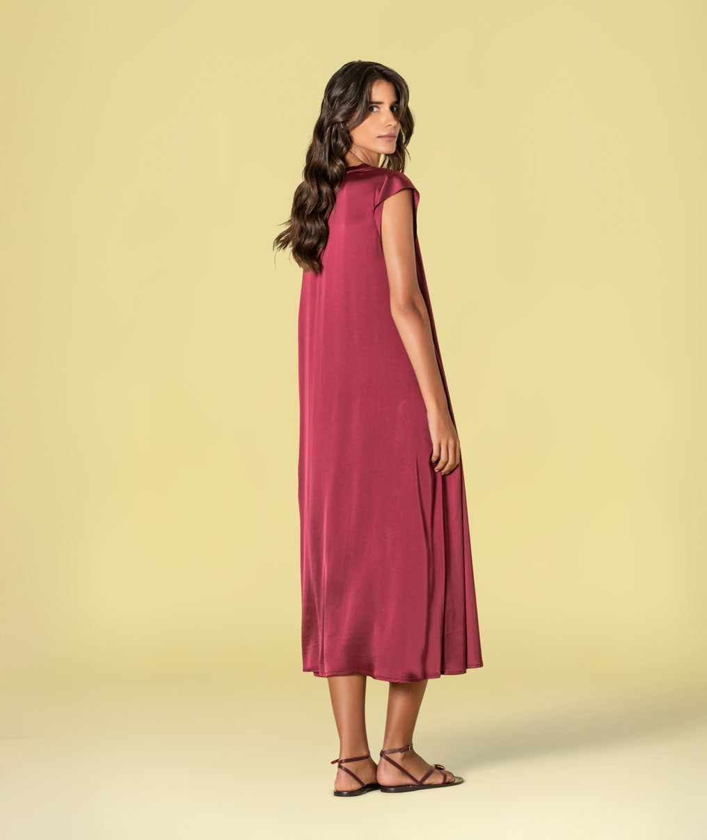 Vestido decote em v acetinado 6484