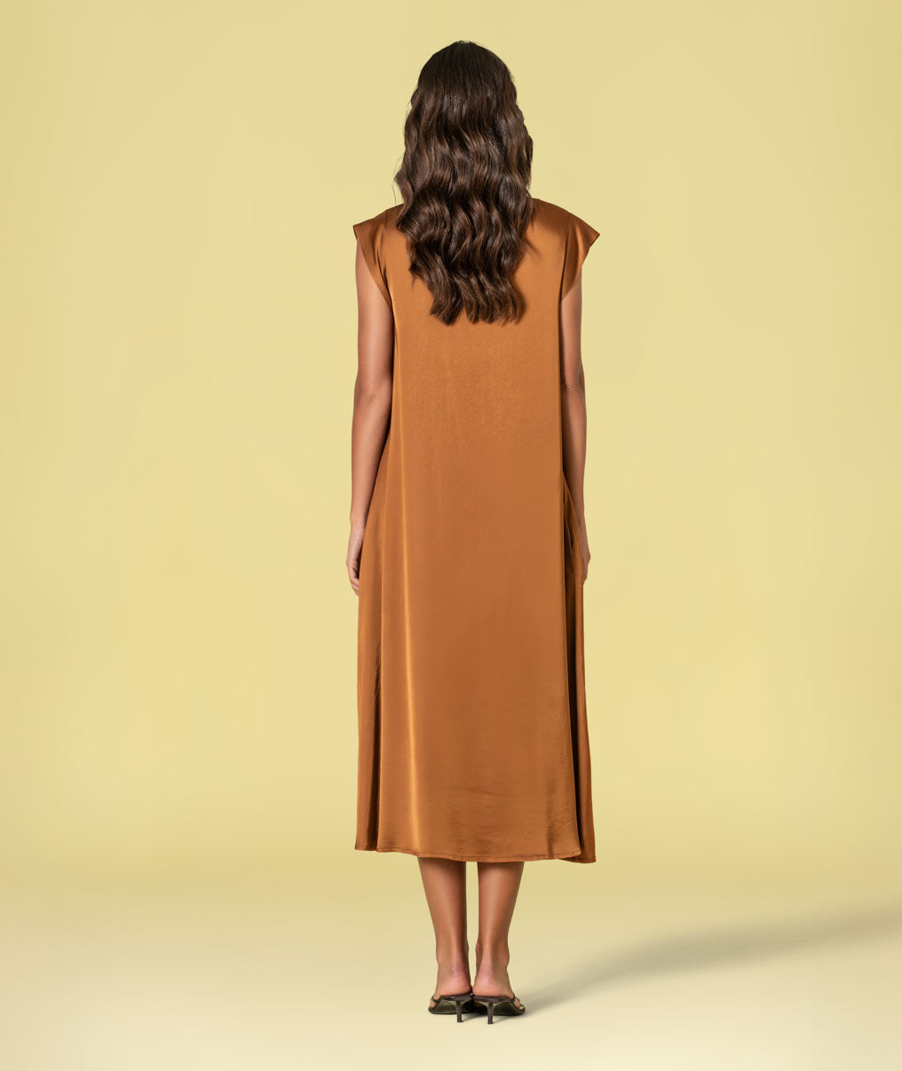 Vestido decote em v acetinado 6484