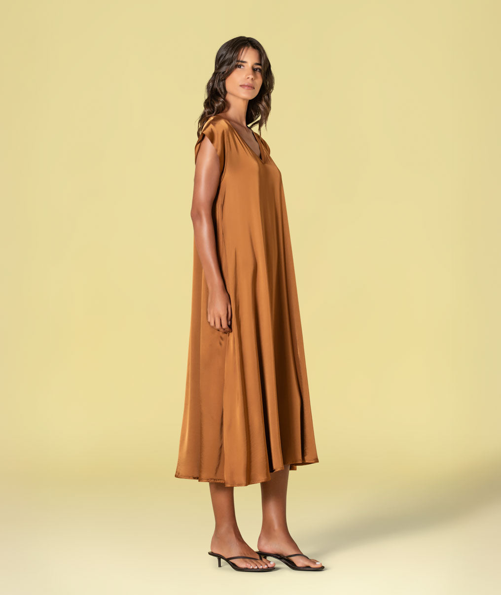 Vestido decote em v acetinado 6484