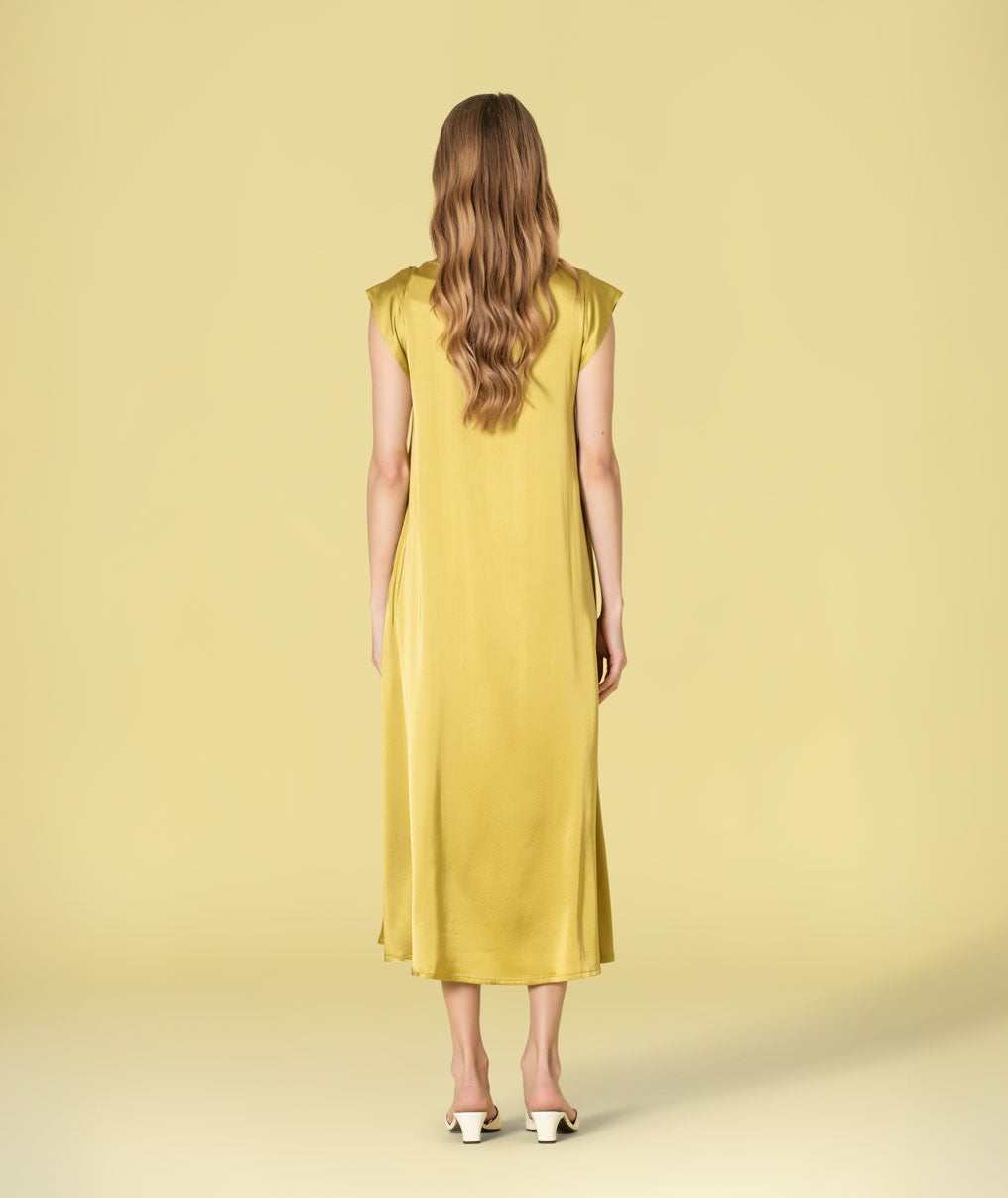 Vestido decote em v acetinado 6484