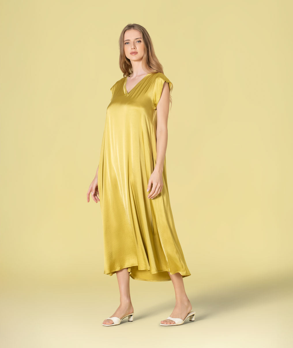 Vestido decote em v acetinado 6484