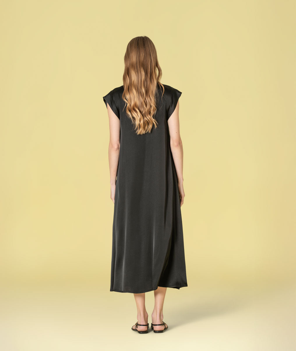 Vestido decote em v acetinado 6484