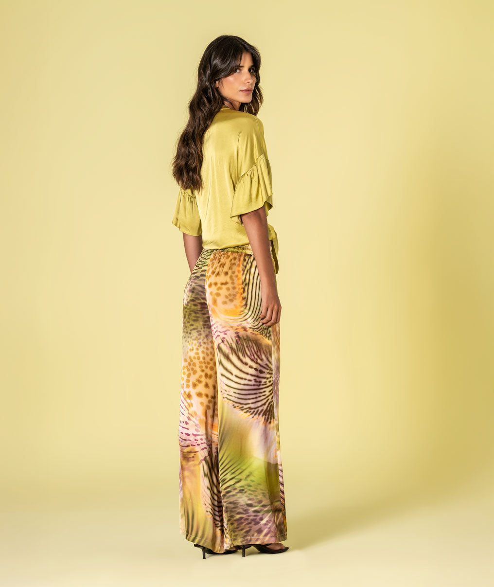 Calças largas com estampado tropical 6491