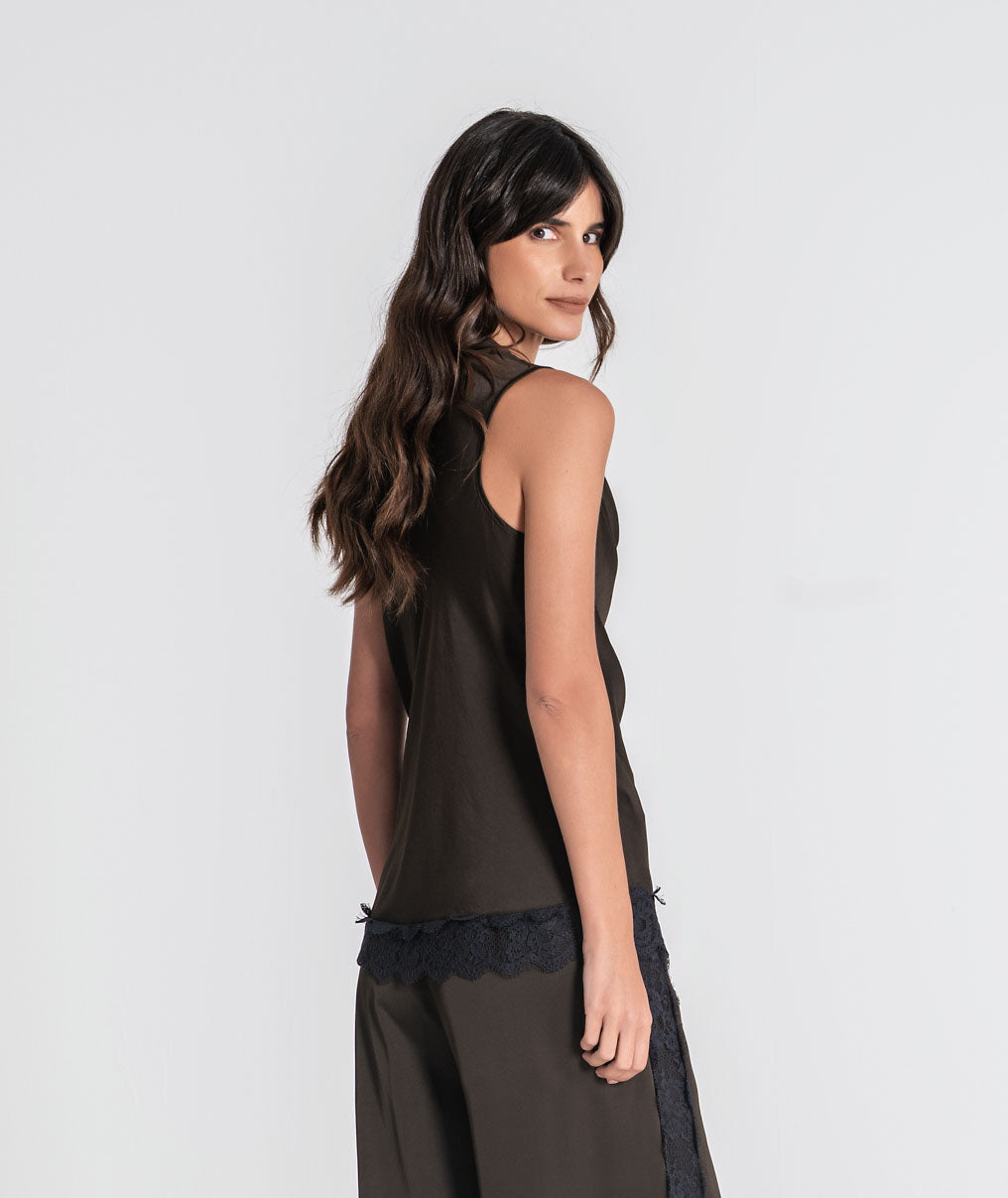 Satin blouse with lace 6516