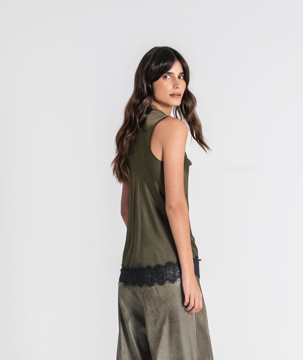 Satin blouse with lace 6516