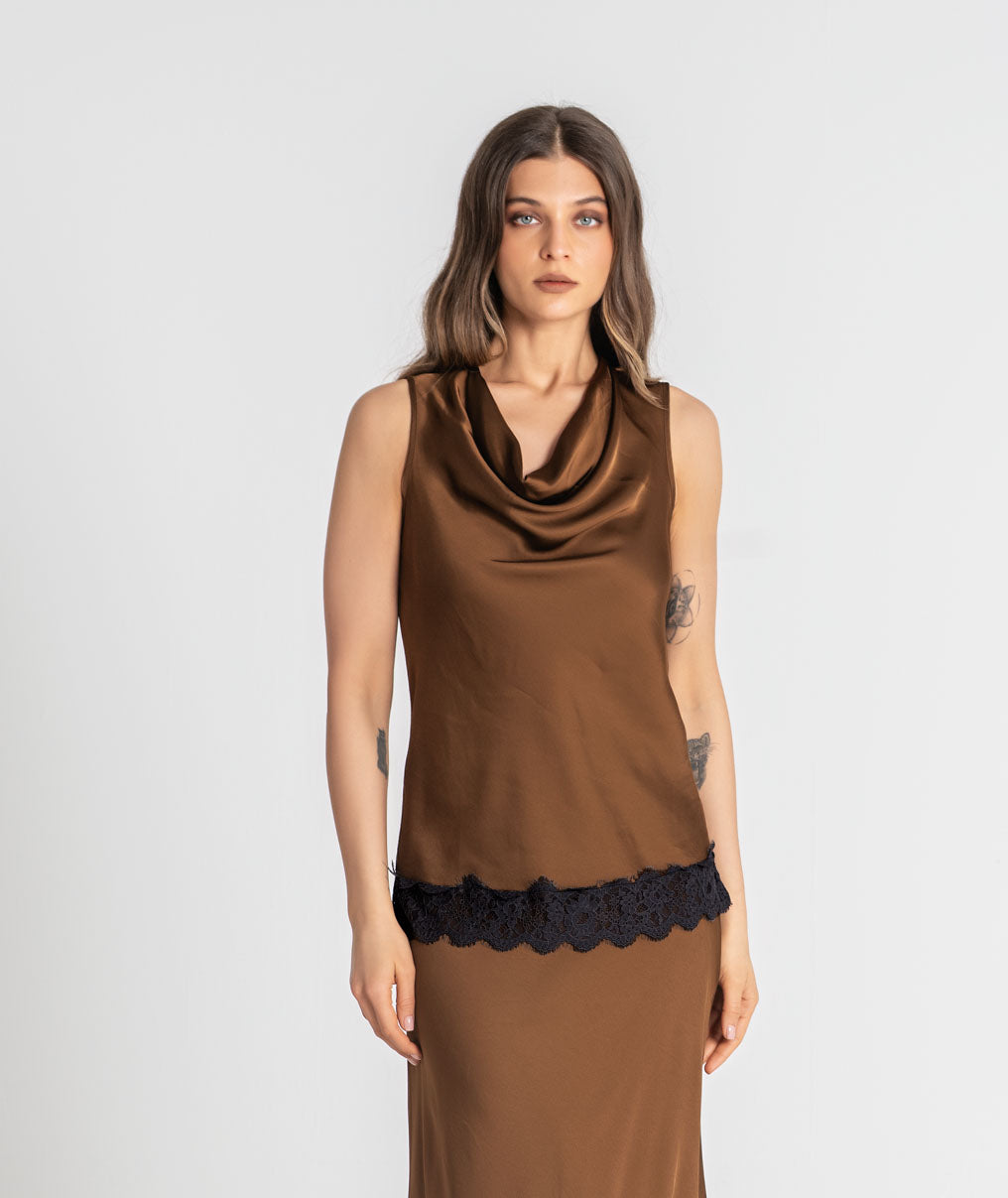 Satin blouse with lace 6516