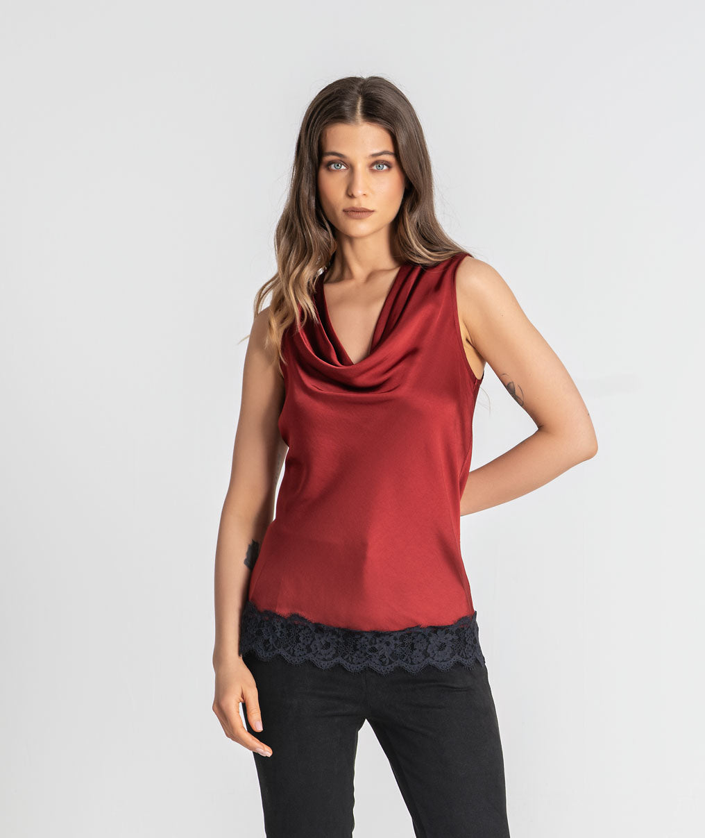 Satin blouse with lace 6516