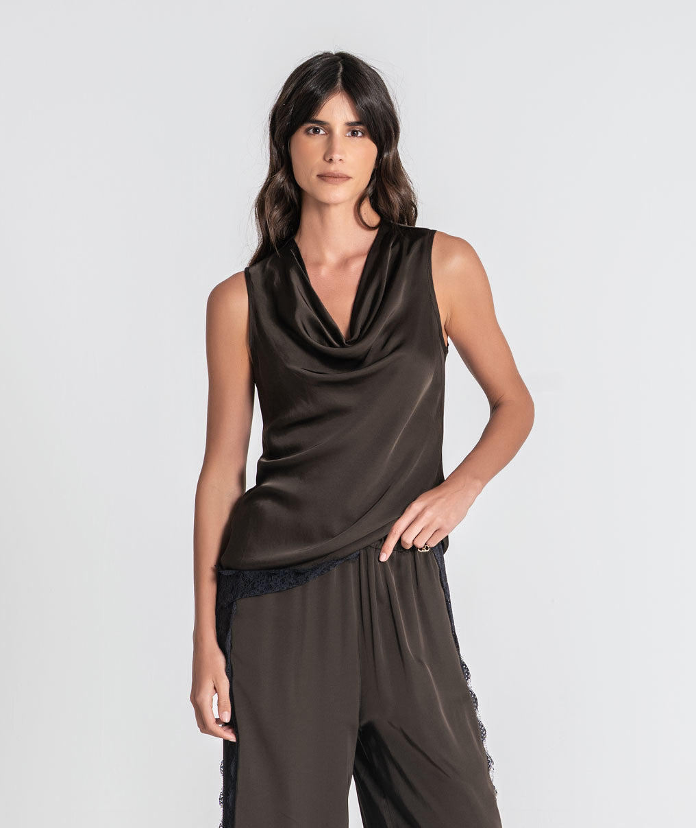 Satin blouse with lace 6516