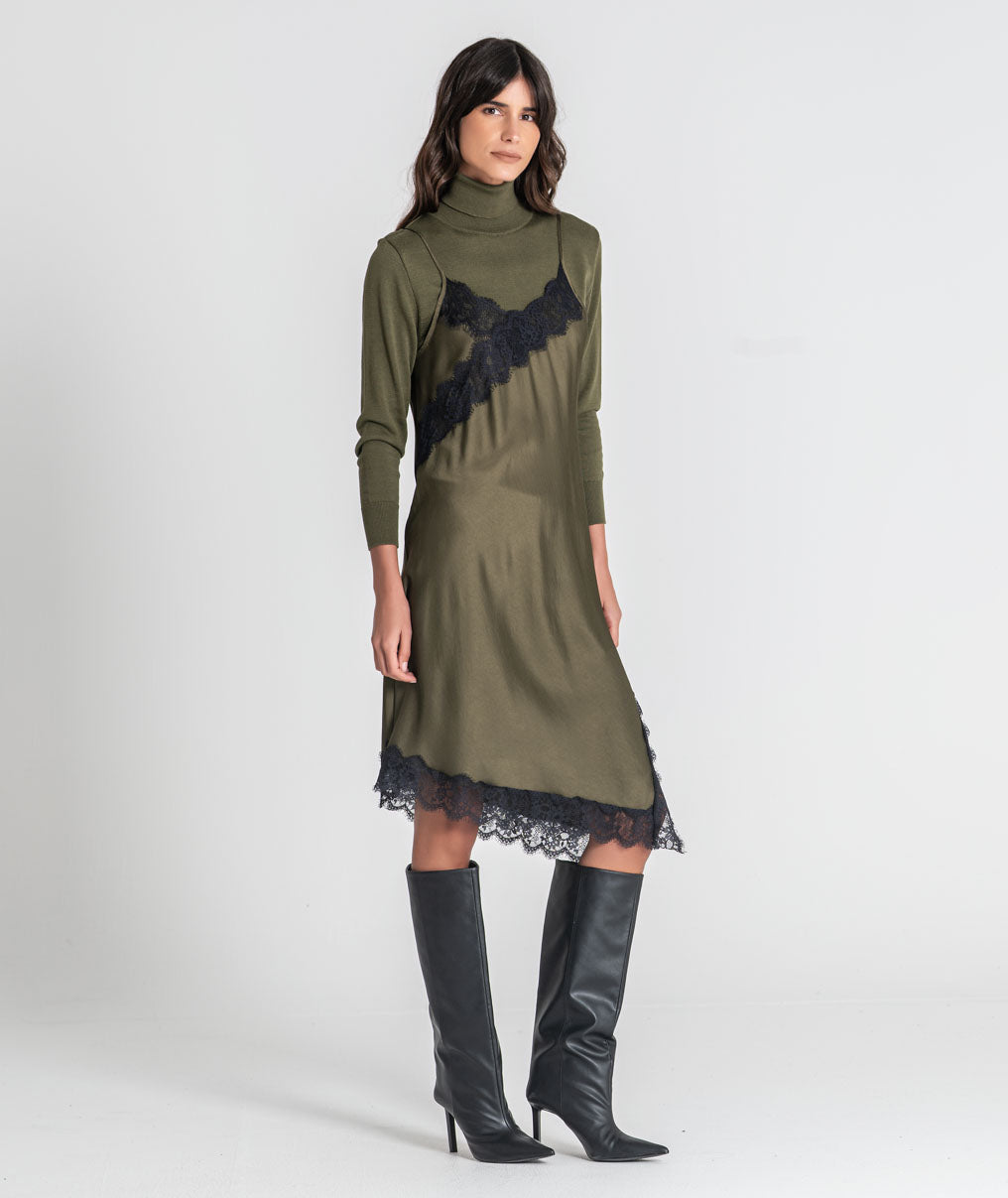 Satin dress with lace 6519
