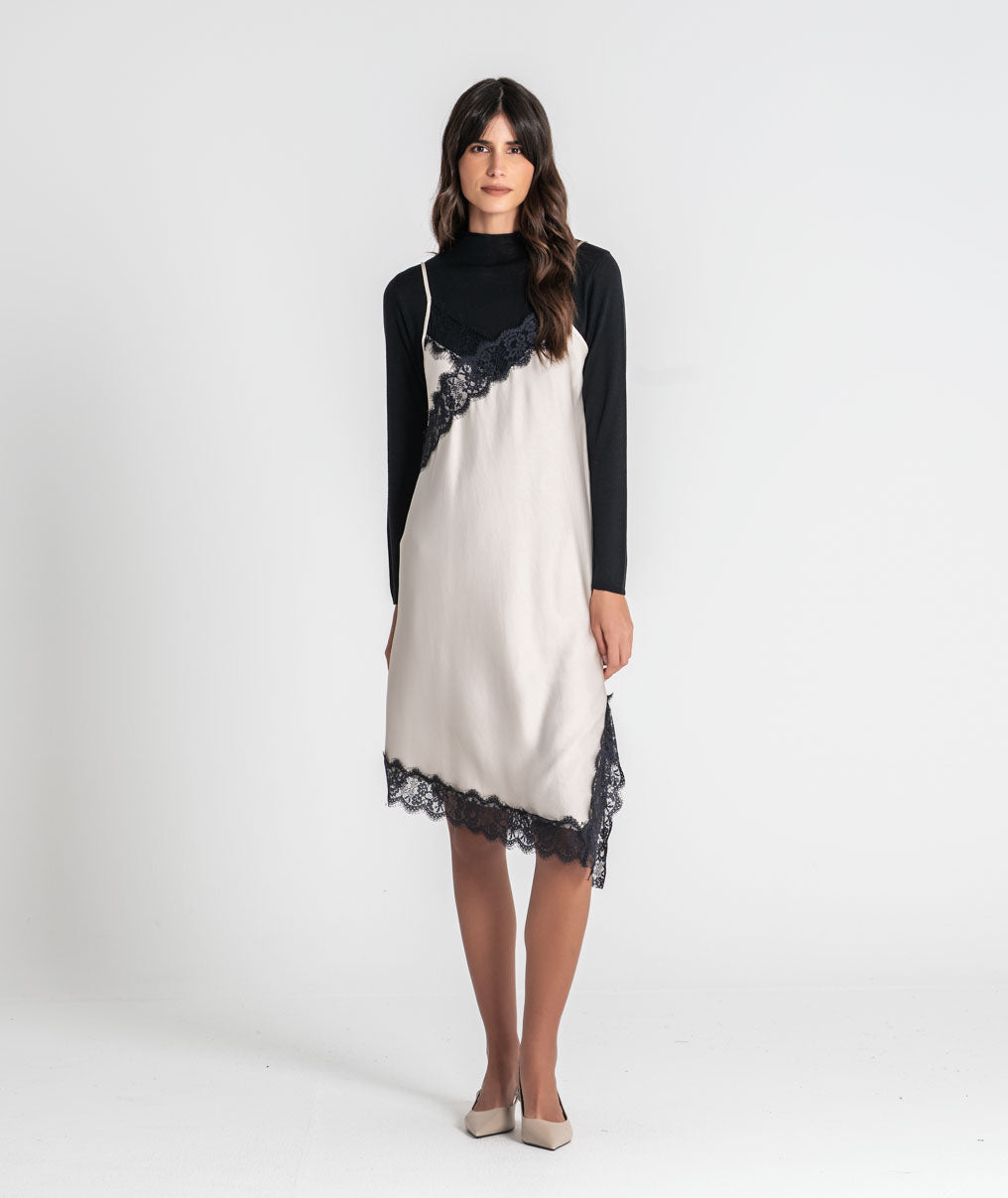Satin dress with lace 6519