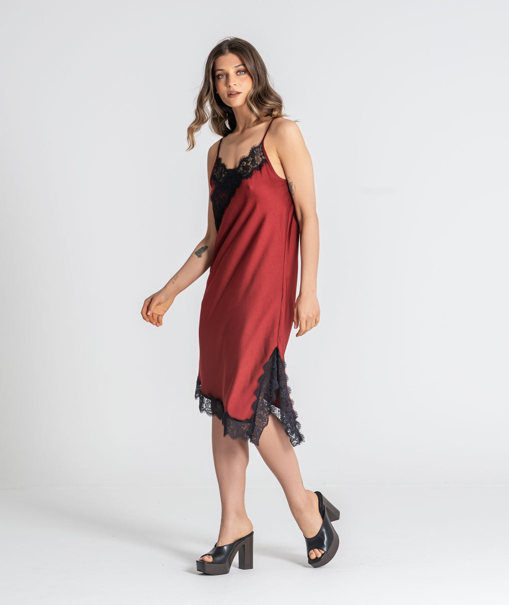 Satin dress with lace 6519