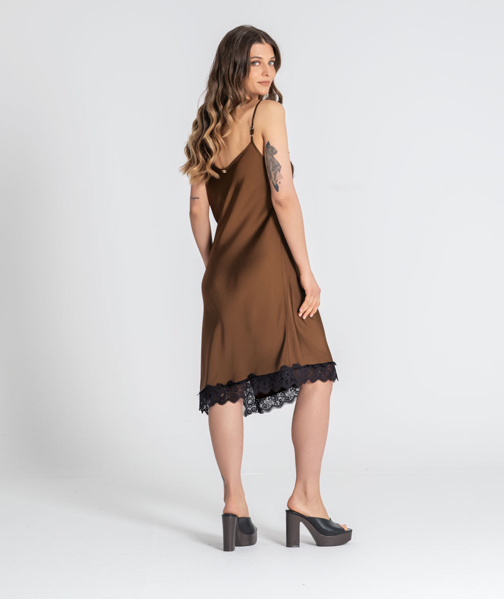 Satin dress with lace 6519