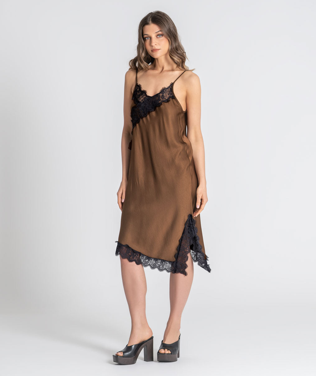 Satin dress with lace 6519