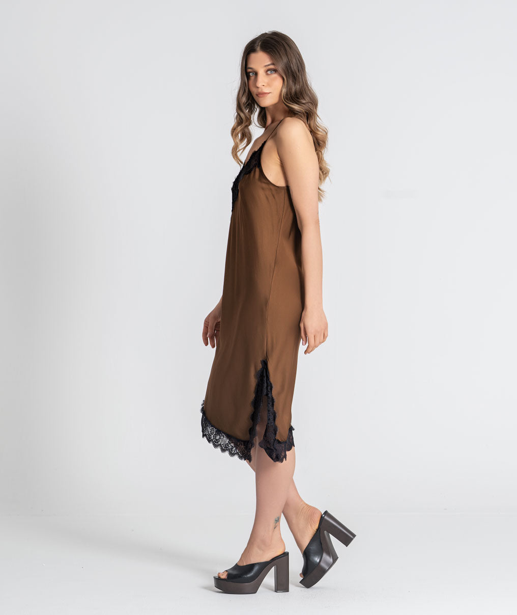 Satin dress with lace 6519