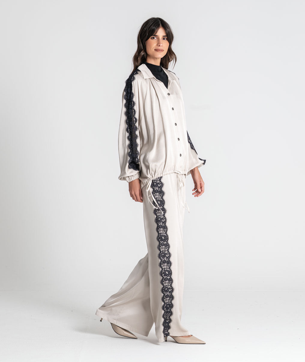 Satin trousers with lace 6522