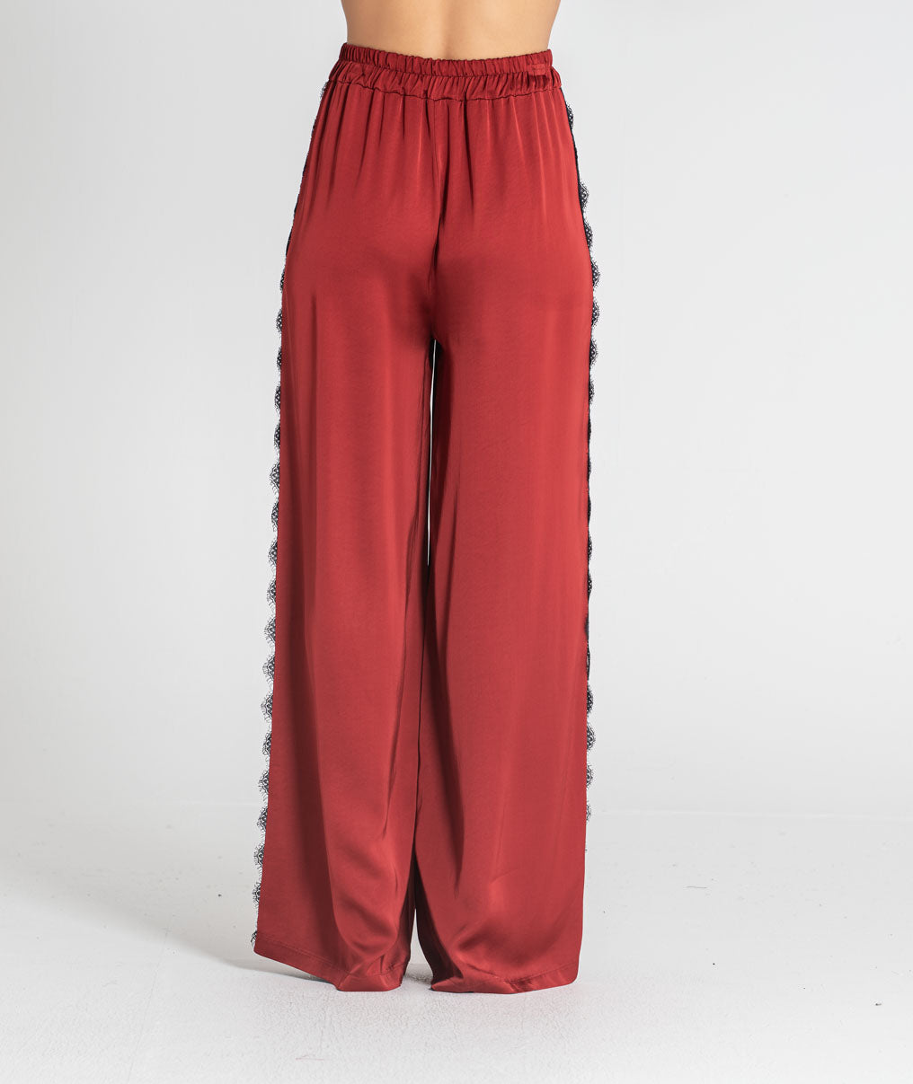 Satin trousers with lace 6522