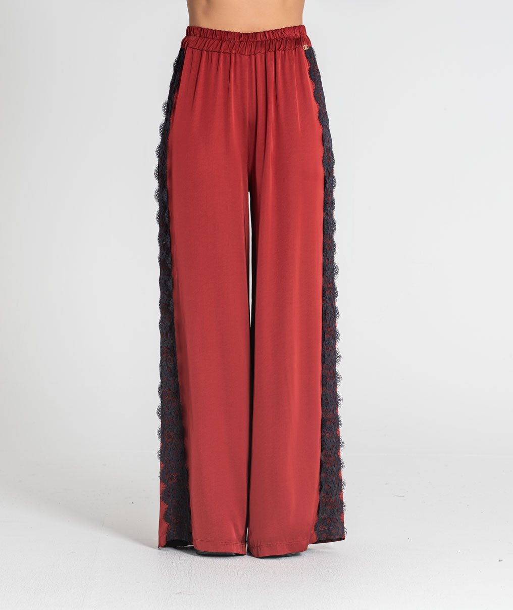 Satin trousers with lace 6522