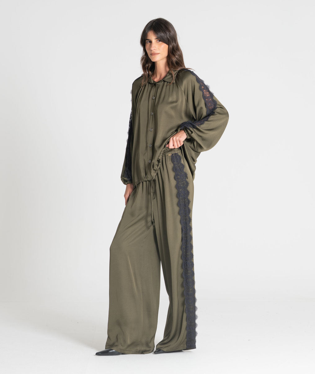 Satin trousers with lace 6522