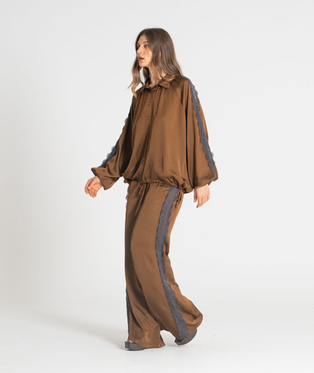 Satin trousers with lace 6522