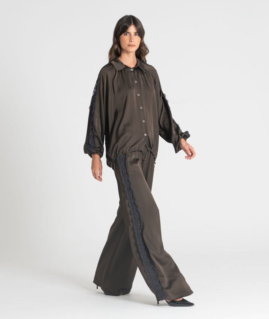 Satin trousers with lace 6522
