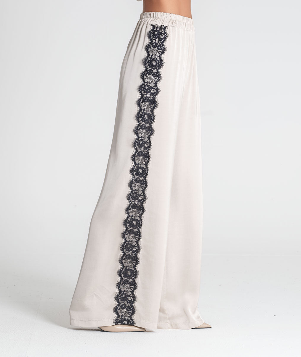 Satin trousers with lace 6522