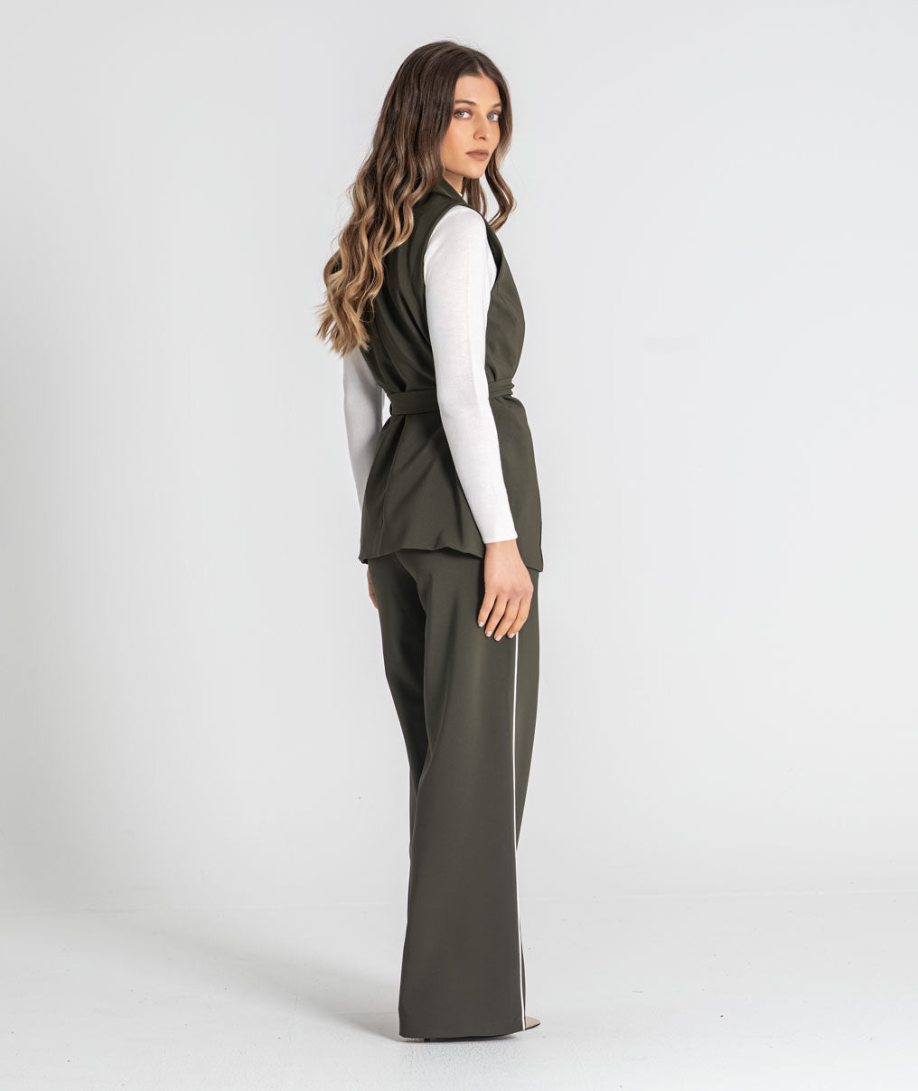Waistcoat with belt and side stripe 6531