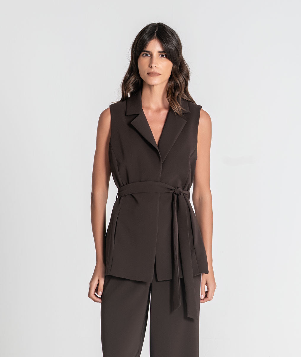 Waistcoat with belt and side stripe 6531